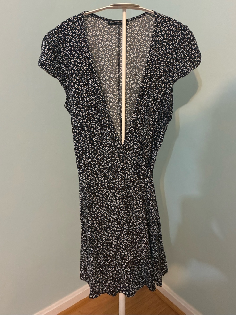 Brandy Melville Navy and White Floral Mini Wrap Dress